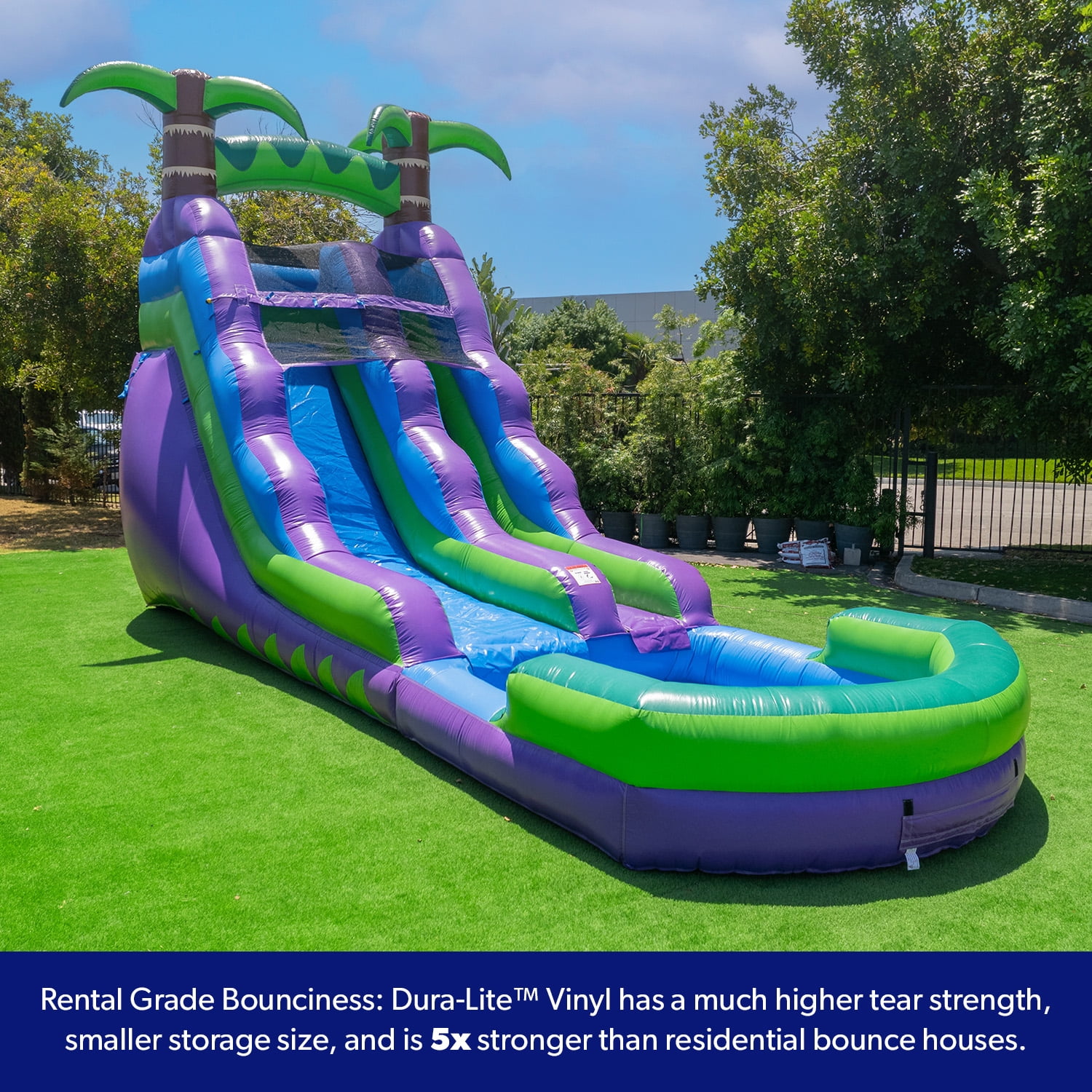 HeroKiddo 16 FT Inflatable Waterslide, Purple Tropical Commercial Grade with Splash Pool for Kids & Adults, Wet/Dry Use