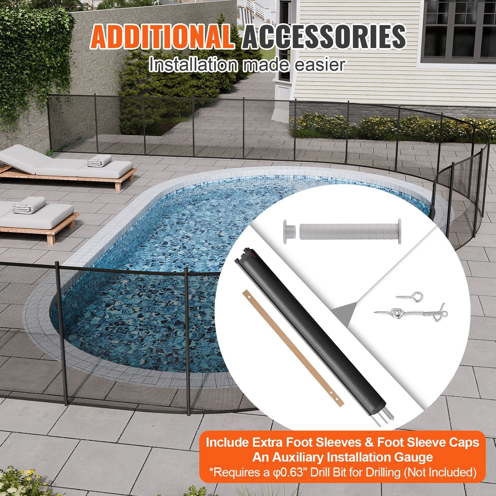 Pool Fence, 4 x 12 FT Pool Fences for Inground Pools, Removable Child Safety Pool Fencing, Easy DIY Installation Swimming Pool Fence, 340gms Teslin PVC Pool Fence Mesh Protects Kids and Pets