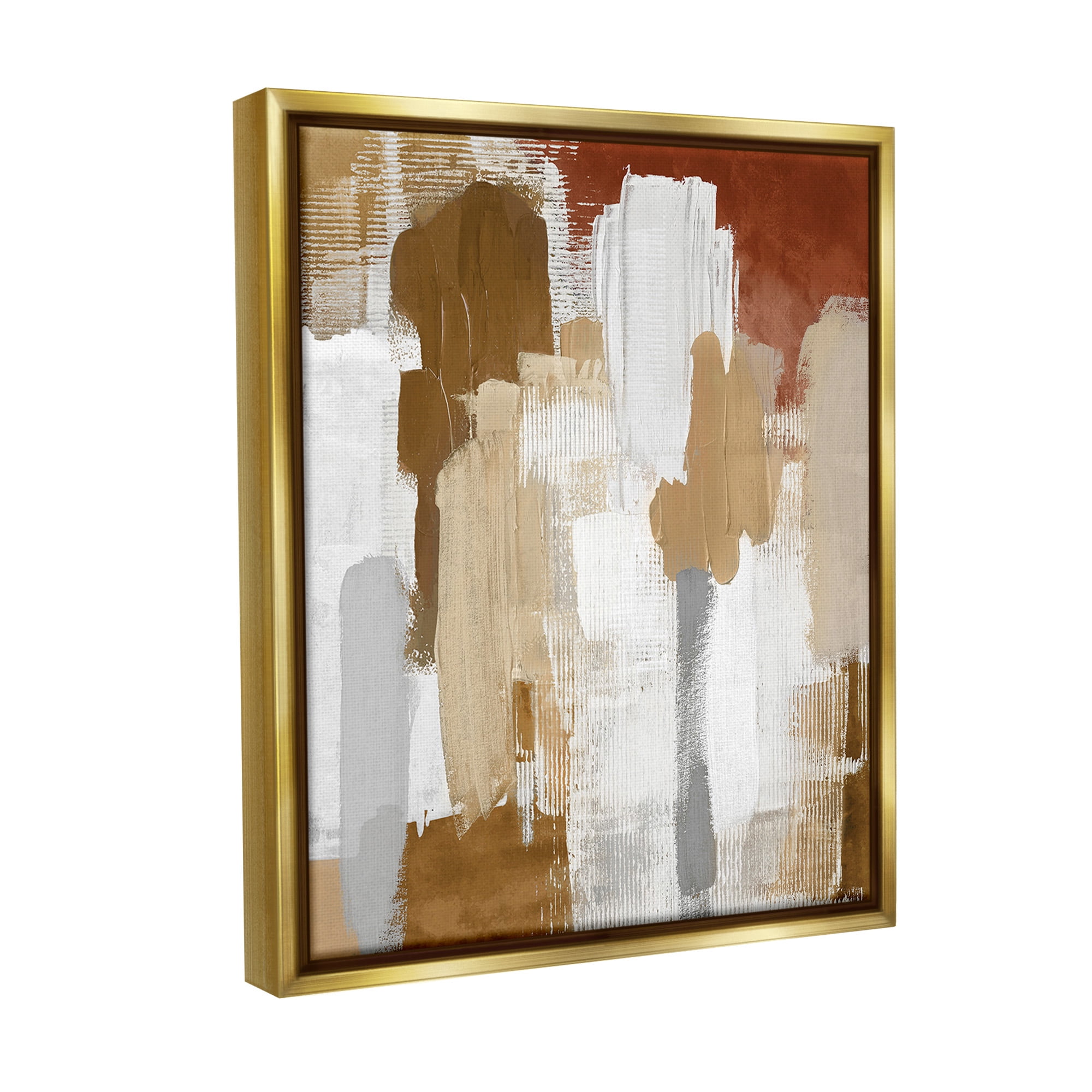 Stupell Industries Natural Hues Brush Strokes Abstract Painting Gold Floater Framed Canvas Art Print Wall Art, 17 x 21