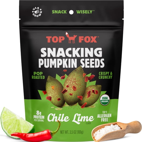 Top fox - Savory Chile Lime Pumpkin Seed Snacks - 3.5 Oz, Case of 6
