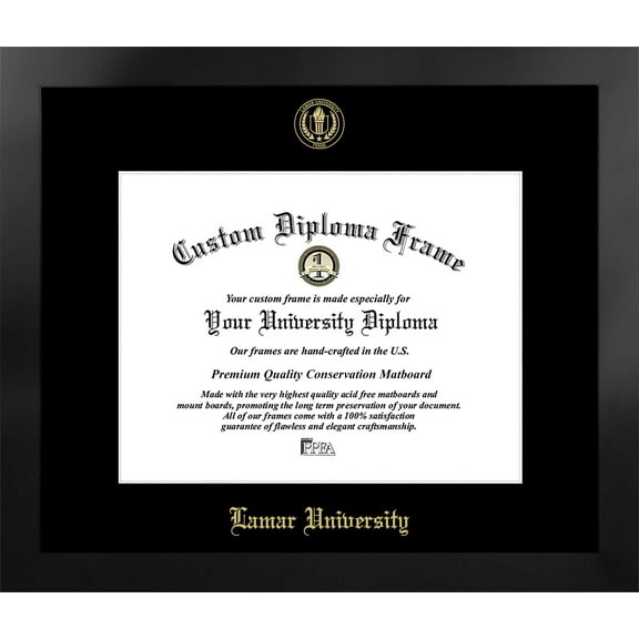 Lamar University 14w x 11h Manhattan Black Single Mat Gold Embossed Diploma Frame with Bonus Campus Images Lithograph (value savings at $59)