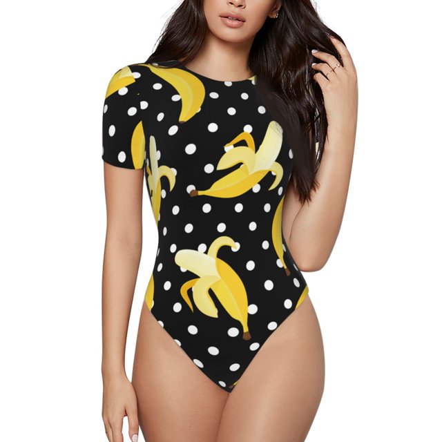 Fotbe Banana Body de Mujer con Cuello Redondo y Mangas Cortas, Sin Mangas Ajustado, Suave, Cómodo y Básico-XX-Large