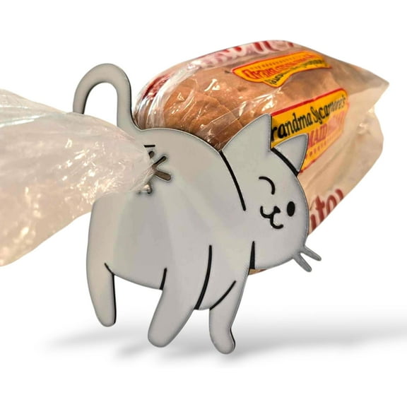Cat Bread Clip – Funny 3D Printed Bag Holder – Cat Shaped Bread Bag Clip – Novelty Kitchen Gadget for Cat Lovers – Quirky Home Decor Gift(White Front, Black Back)（x）