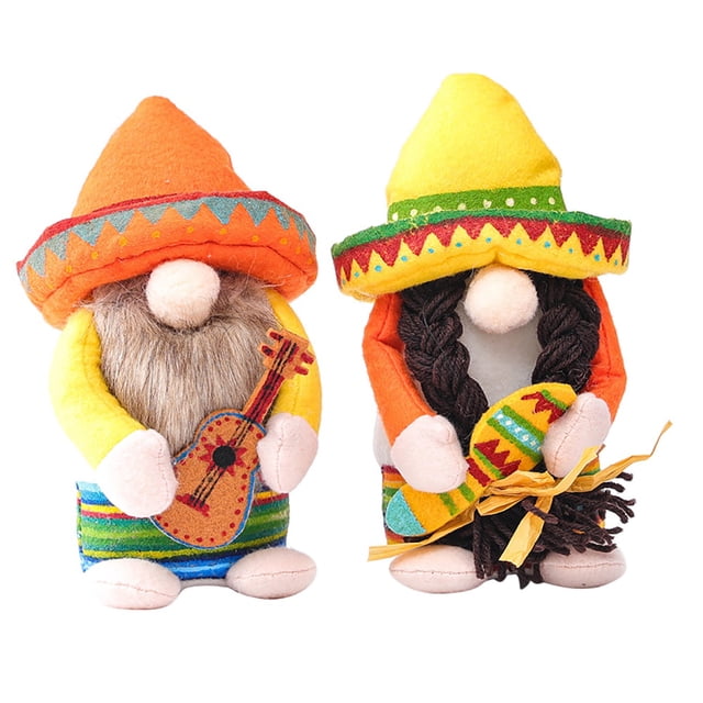 2Pcs Fiesta Gnome Couple Cinco De Mayo Tomte for Mexican Taco Tuesday Elf Dwarf for Home Kitchen Tiered Tray Decorations,2 x Fiesta Gnome