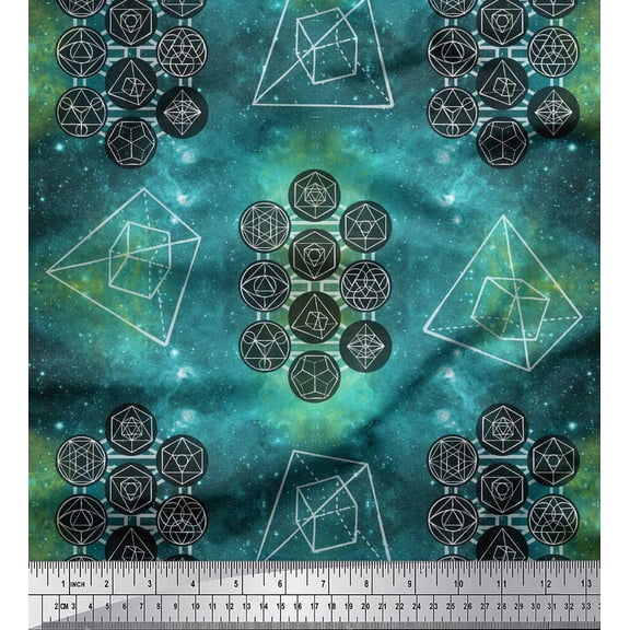 Soimoi Green Poly Georgette Fabric Scared Geometric Galaxy Decor Fabric Printed Yard 42 Inch Wide