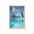 thumbnail image 1 of Landscape Wall Art with Frame, Landscape with Swimming Pool and Distant Island Tropic Exotic Hawaiian Theme, Printed Fabric Poster for Bathroom Living Room, 23" x 35", Turquoise Green, by Ambesonne, 1 of 2