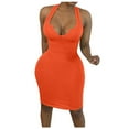 thumbnail image 1 of Fridja Robe Fourreau Sans Manches pour Femmes Couleur Unie Col en V Profond, 1 of 9