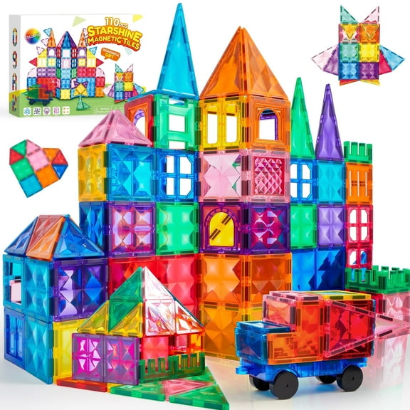 Joyfy 110 Pcs Starshine Magnetic Tiles Set, STEM Toy Building Set for Kids Aged 3-8, 3D Magnet Blocks, Preschool Learning & Educational Gift for Birthday Christmas