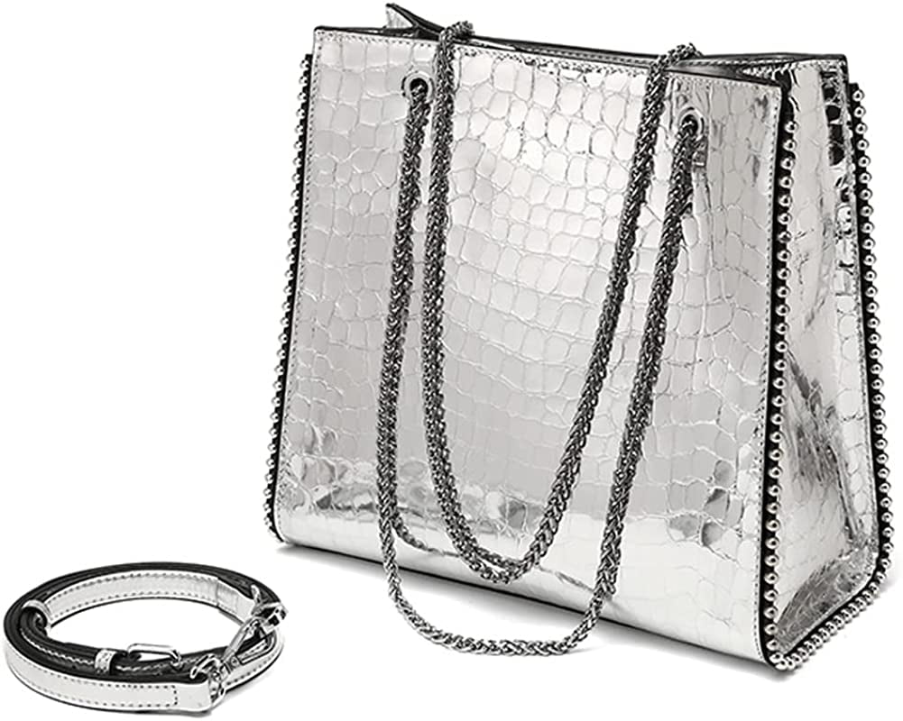 PIKADINGNIS Patent Leather Handbags for Women Crocodile Print