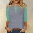 thumbnail image 2 of Bovemsi Women's Long Sleeve Tops Summer Printed Top 3/4 Sleeves Buttons Blouse Short T Shirt V Neck Long Sleeve Blouse, 2 of 5