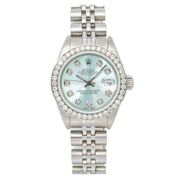 Pre-Owned Rolex Datejust 26MM 6916 Ice Blue Diamond Dial Diamond Bezel Stainless Steel Jubilee Bracelet 0.9ct