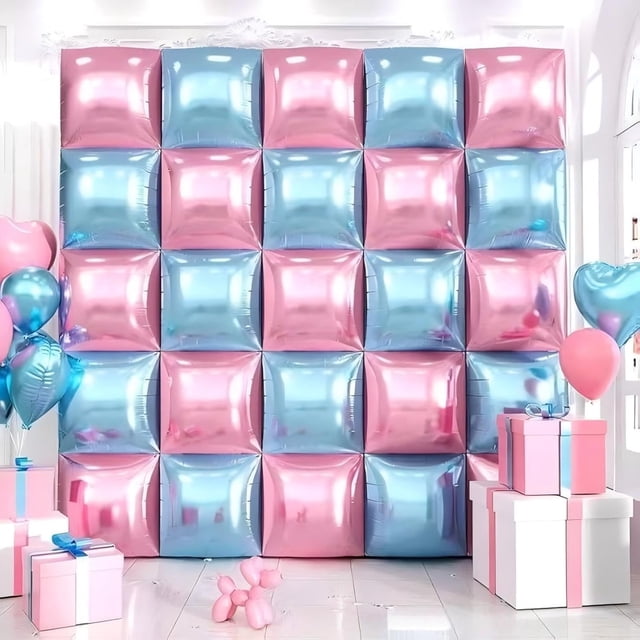 SINGOMON 25 Pcs Ballons Révélation de Genre Roses et Bleus Toile de Fond de Ballons Carrés Ballons en Feuille Carrée Double Face Ballons Bleus Ballons Roses pour Décorations de Baby Shower Décorations Révélation de Genre