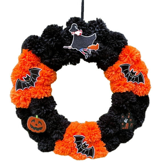 TIELUTT Décorations de Couronne d'Halloween pour Porte Suspendue Ornement de Porte Suspendue Couronne de Fête Festive Couronne de Fenêtre Couronne Véritable Ornement Couronnes pour Porte d'Entrée Couronne Floquée Couronnes de Noël