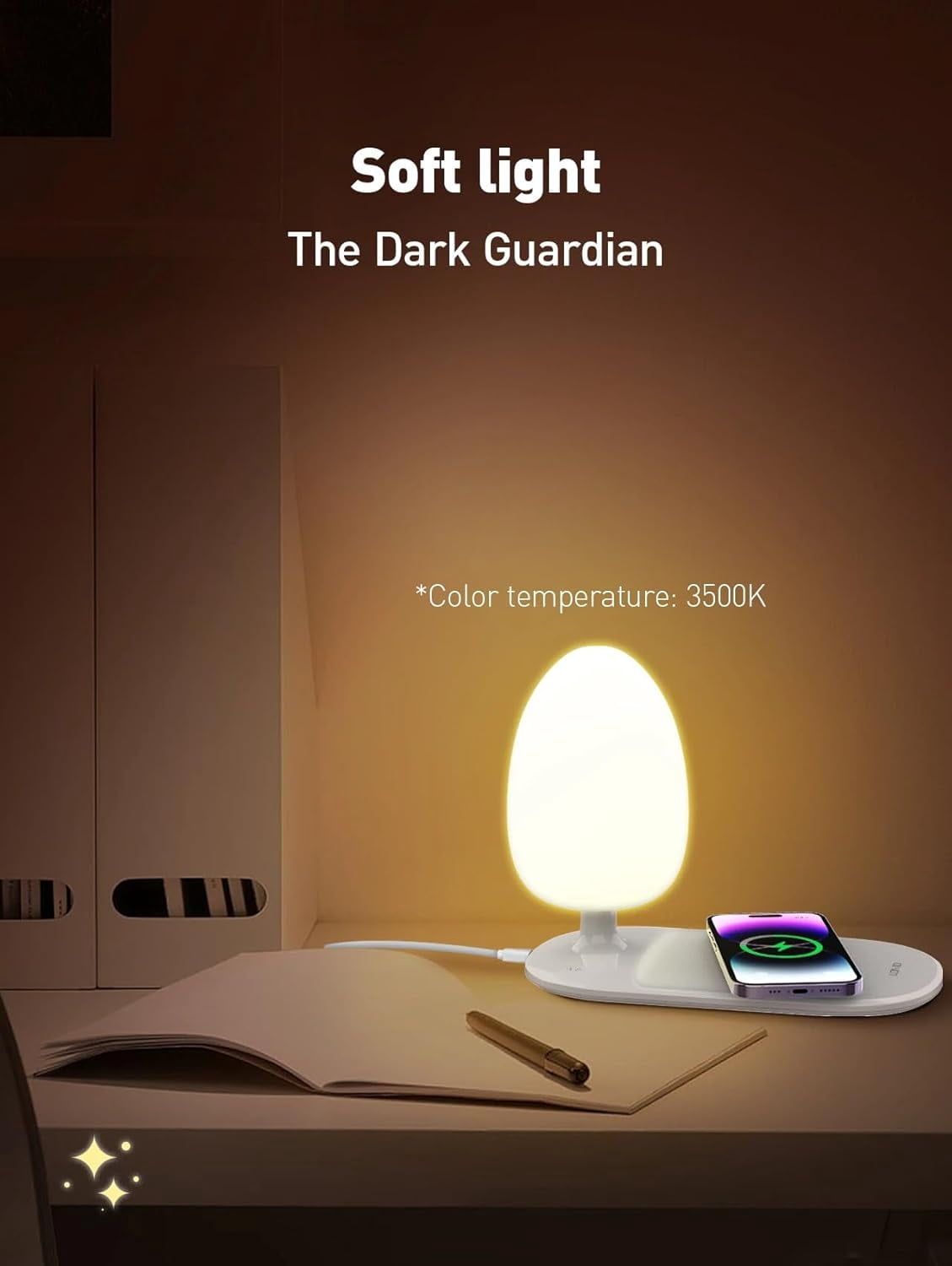 LDNIO Wireless Charging Bedside Lamp, Lamp, Dimmable Touch Control LED Desk Lamp, Wireless Charging Night Light, Ideal Gift, White