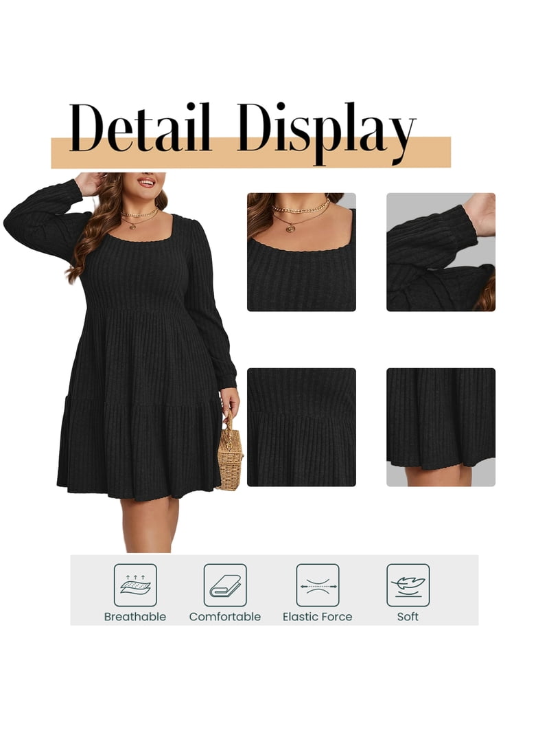 Cuteduck Women's Plus Size Fall Sweater Dress Long Sleeve Babydoll Dresses  with Pocket, 1X-5X - Walmart.com