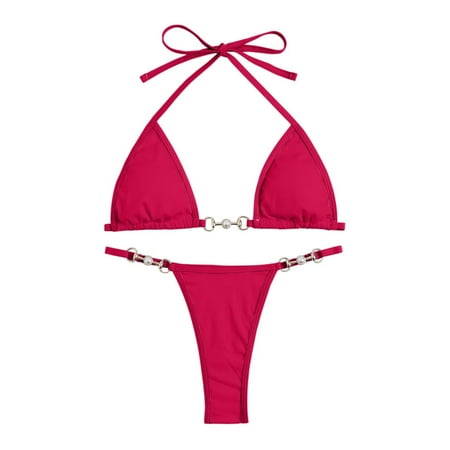 Upioiwer Women s Solid Multicolor Two Women Swimsuit Tops Colorful Piece Swimsuit Tobikini with Sunflower Bikini High Waist Removable Pads No Bathing Suit with Shorts Bottom Underwire Red S