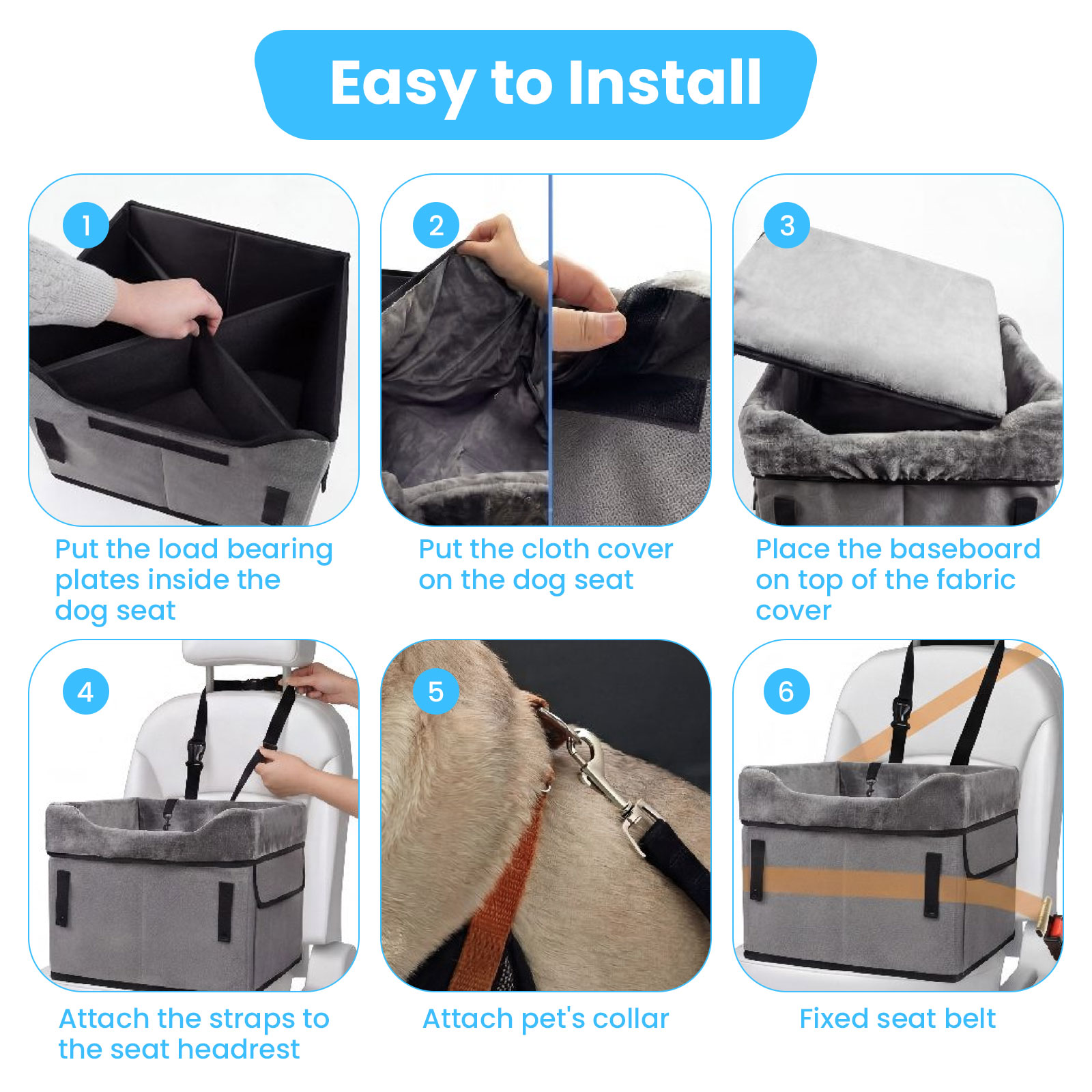 DaPlug Small Dog Booster Car Seat, Gray, Up to 25 lbs photo 7