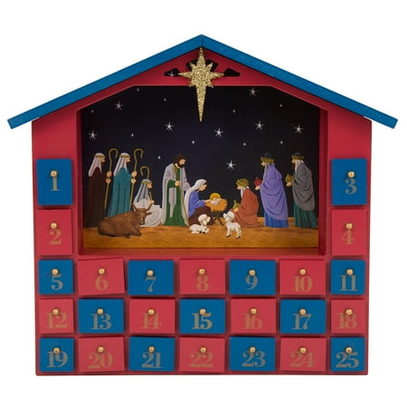 Advent Calendar Tradition - Glitzhome Countdown to Christmas Wooden House Nativity Advent Calendar, 11.93”H