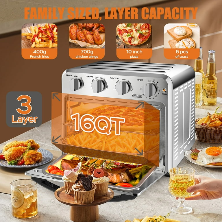 GOFLAME Convection Toaster Oven Air Fryer 7-in-1, 21.5 QT Airfryer Toaster  Oven Combo Recipe, 4 Accessories Pull-out Crumb Tray, Air Fry Basket 