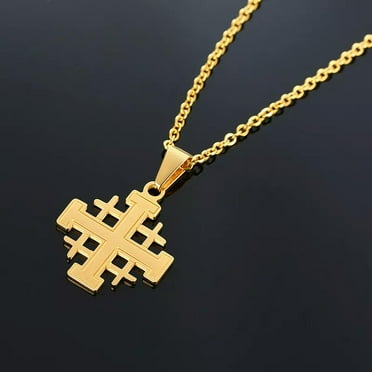 MATROOY Men Women Gold Christianity Jerusalem Cross Pendant Necklace Stainless Steel 24"