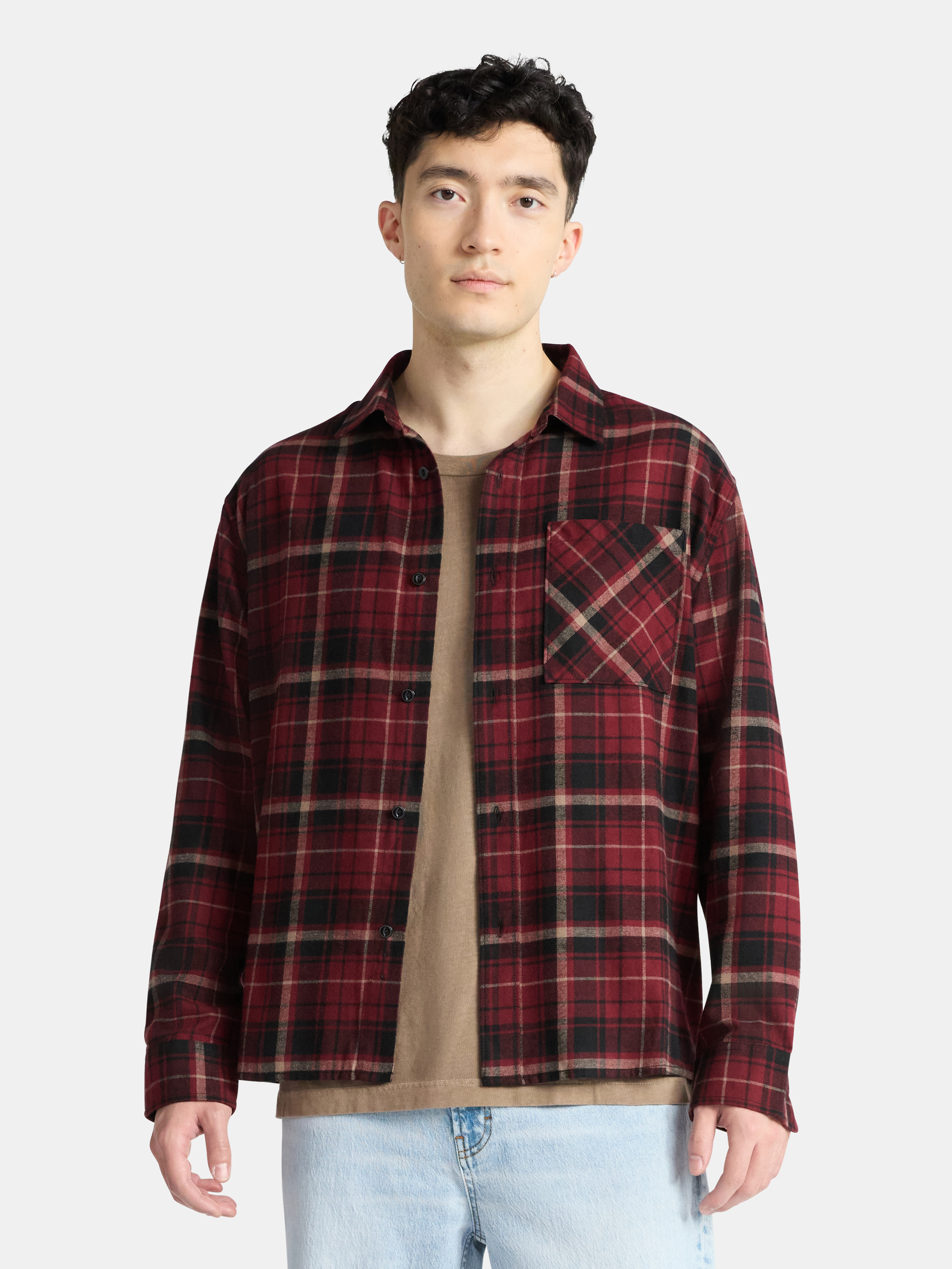 No Boundaries Cotton Long Sleeve Flannel Shirt, Men's & Big Men's XS-5XL