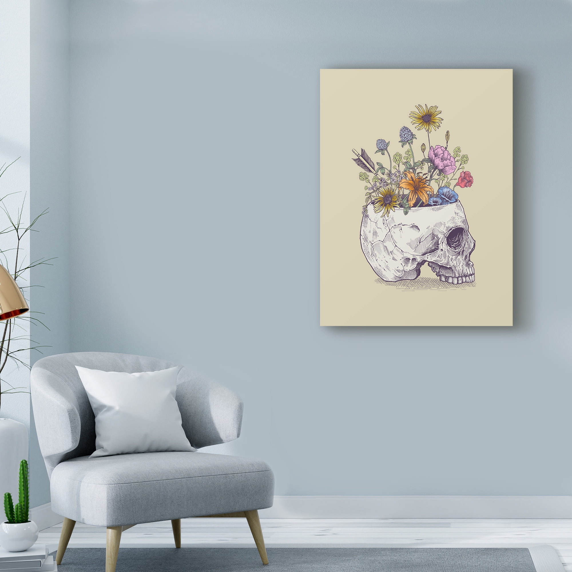 Trademark Fine Art 'Half Skull Flowers' Canvas Art by Rachel Caldwell