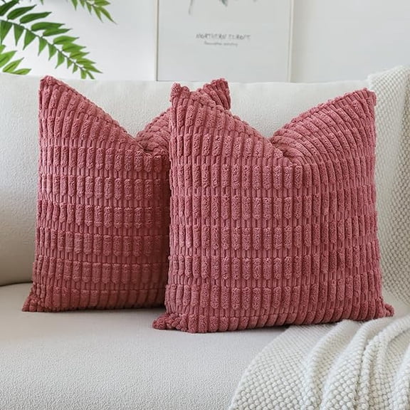Eryueer Set of 2 Corduroy Soft Striped Cushion Covers 45x45 cm Decorative Throw Pillow Covers Square Cushion Case Home Boho Decor Pillow Cases for Couch Sofa Bedroom 18x18 Inch (Cranberry Red)
