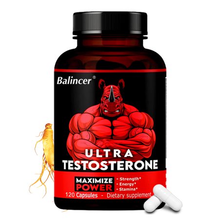 Ultra Testosterone Booster, Boost Energy Supplement with Ginseng Maca Saw Palmetto and More - 120 Capsules