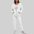 thumbnail image 2 of felwors Womens Sweatsuits 2 Piece Set Tracksuit 2025 Trendy Fall Long Sleeve Zip Up Sweatshirt And Sweatpants Jogger Sweatsuit White, XL, 2 of 4
