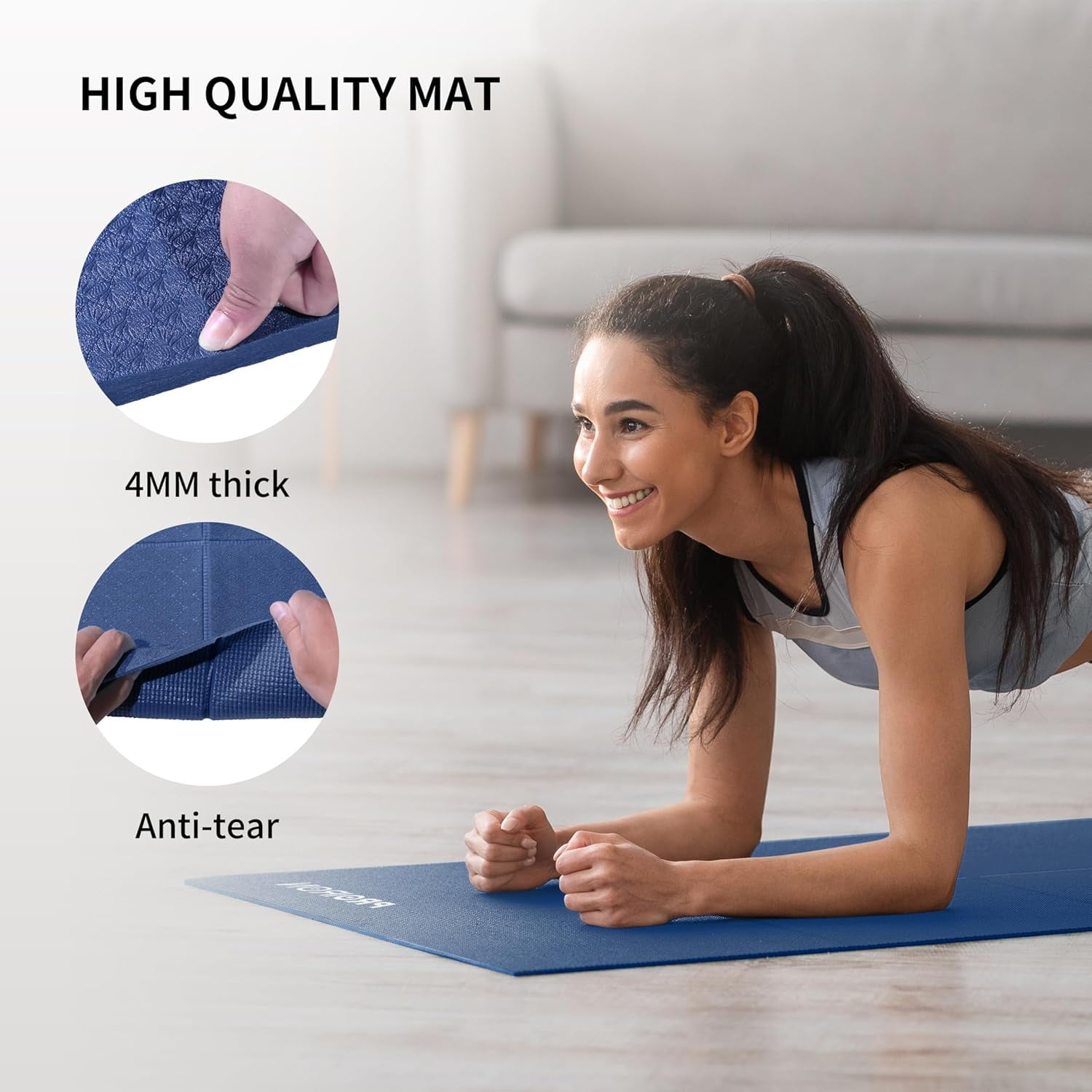 PROIRON Foldable Travel Yoga Mat 0.16" PVC, Folding Exercise Mat Non Slip for Yoga Pilates Camping Outdoors, Lightweight Packable, Blue