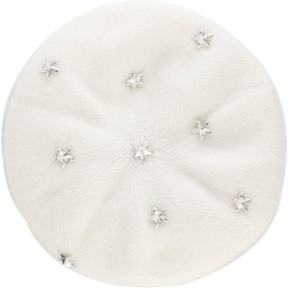 CoCoMangos Beret Hats for Women Winter with Gold Sliver Stars Decorate Matched Solid Color Casual Warm Cap