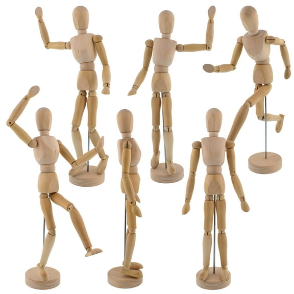 US Art Supply 12" Male Manikin Set of 6 Wooden Art Mannequin Figure