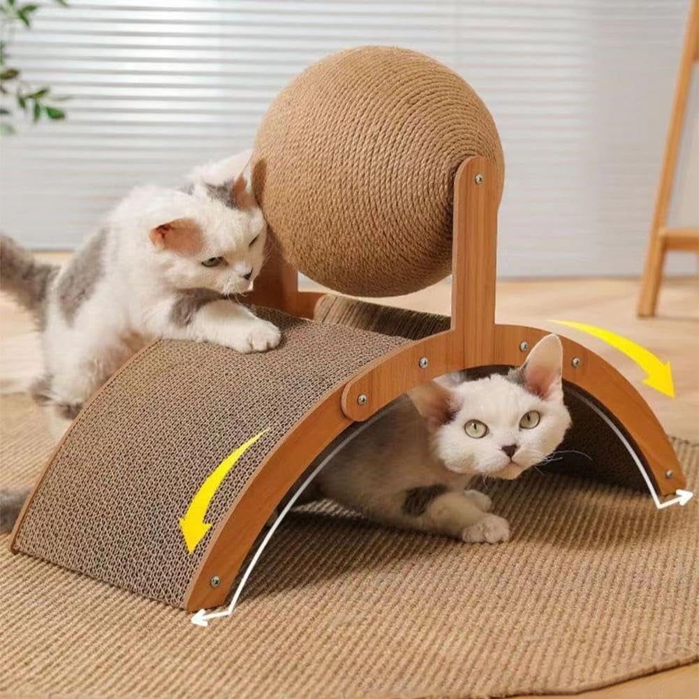 Interactive Cat Scratcher, Cat Scratching Post Design with Arch Bridge Balls-Stylish CatScratching Board, Natural Sisal Scratcher Ball, Fun and Engaging Scratching Post for Exercise