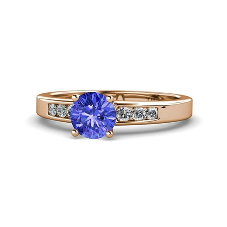 

Tanzanite and Diamond (SI2-I1 G-H) Engagement Ring 1.13 Carat tw in 14K Rose Gold.size 5.0
