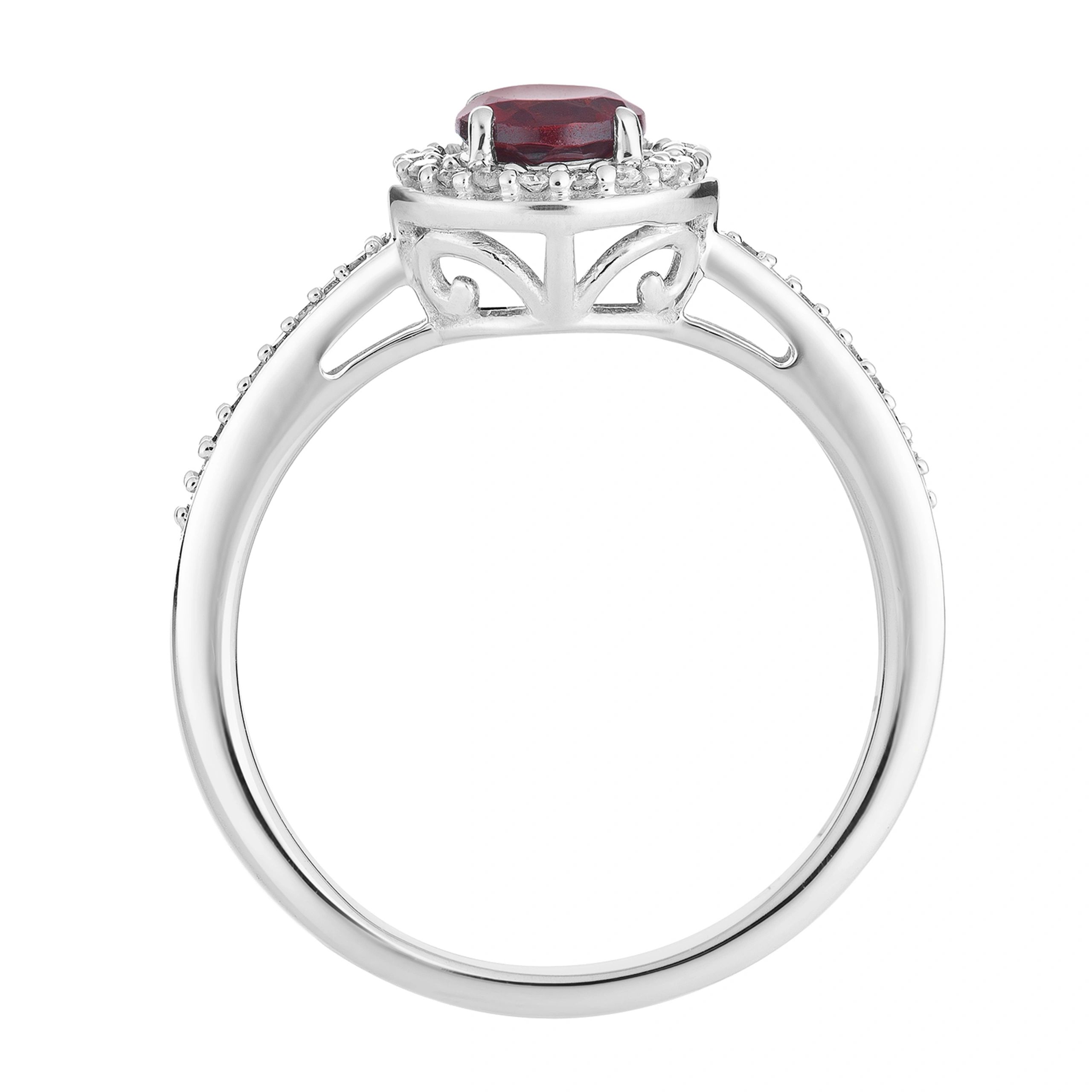 10k White Gold Garnet & 1/6 Carat T.W. Diamond Halo Ring