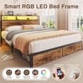 thumbnail image 5 of Bolvdo Queen Bed Frame with 2-Tier Storage Headboard, Metal Bed Frame with Storage Drawers & Built-in Charging Station & LED, Noise-Free, No Box Spring Needed, Easy Assembly, Retro Brown, 5 of 8