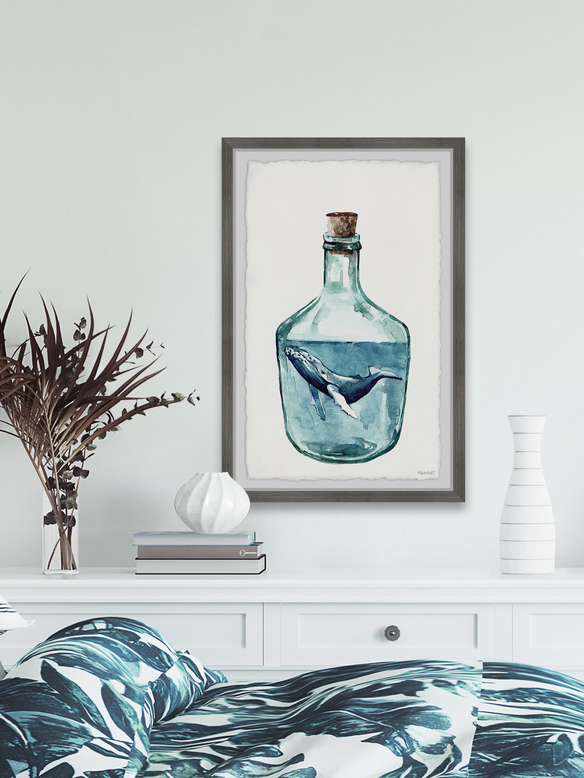 Marmont Hill Whale in the Bottle Framed Wall Art, 1.50" x 8.00"