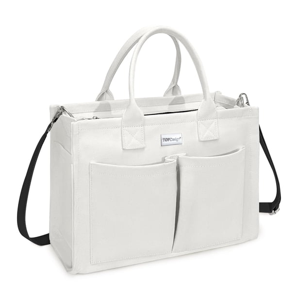 Bolsa de lona con diseño superior, resistente, para mujer (blanca)