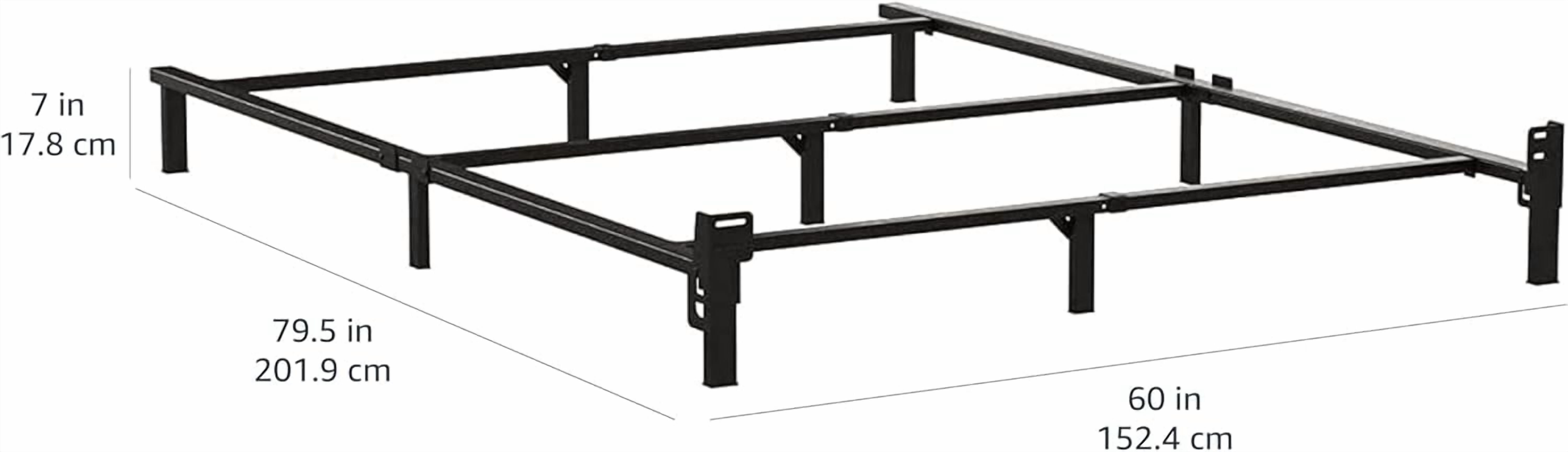 Metal Bed Frame (Spring Mattress Required), Queen Size, 79.5" L x 59.5" W x 7" H, Black