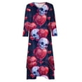 thumbnail image 5 of Fartey Plus Size Womens Vintage Halloween Maxi Dresses Horror Skeleton Print Dress Fall 3/4 Sleeve Swing Dress Elegant Button V Neck Pullover Dress Loose Flowy Irregular Layered Hem Dresses, 5 of 5