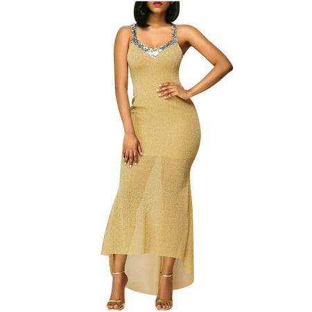 

fartey Off the Shoulder Dress for Women Sexy Sequin Strap Semi Formal Dress Bodycon Sleeveless Elegant Evening Party Prom Dress 2022