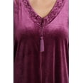 thumbnail image 4 of Just Love Stretch Velour Embroidered Zipper Lounger Robe for Women with Pockets (Wine, 2X), 4 of 4