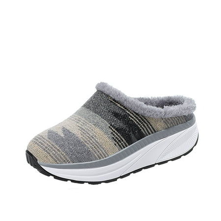 

Juebong Women Winter Shoes Flying Woven Slippers Thick Sole Outdoor Comfort Leisure Warm Shoes Gray Size 7.5