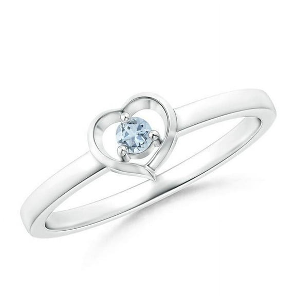 ANGARA Natural Floating Round Aquamarine Open Heart Promise Ring in 14K White Gold for Women (Size-2.5mm) | March Birthstone, Birthday, Anniversary, Jewelry Gift for Women | Natural Aquamarine Ring