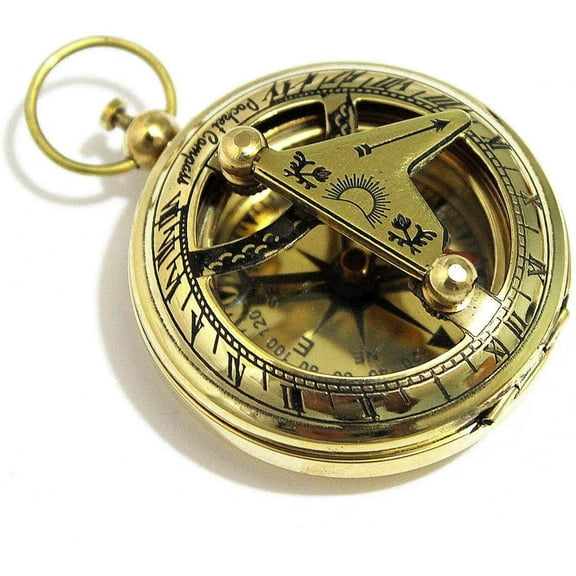 Thor Instruments Brass Push Button Direction Sundial Compass - Pocket Sundial Compass