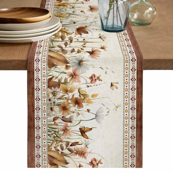Table Runner 72 Inches Long for Kitchen Dining, Vintage Floral Dresser Scarf Farmhouse, Dining Table Decorations for Wedding/Parties, Elegant Pastoral Flowers Retro Art 16 x 72 In