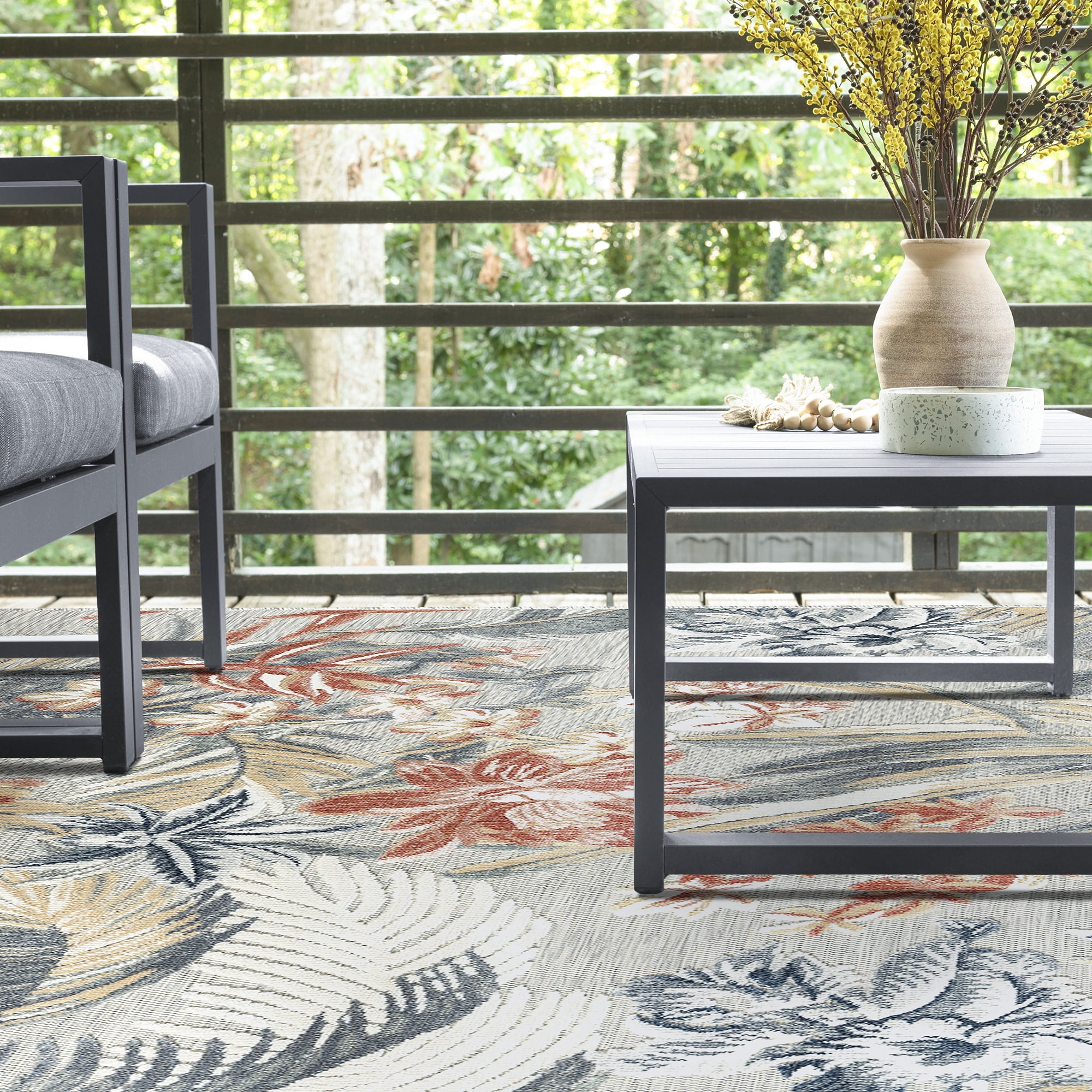 4x6 Water Resistant, Indoor Outdoor Rugs for Patios, Front Door Entry, Entryway, Deck, Porch, Balcony | Outside Area Rug for Patio | Gray, Floral | Size: 3'10'' x 5'3''