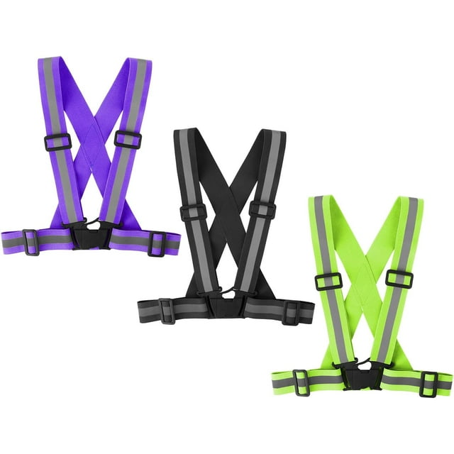 Running Reflective Vest Gear 3 Pack, Adjustable Safety Vest High Visible Reflective Belt Straps Night Walking Vest