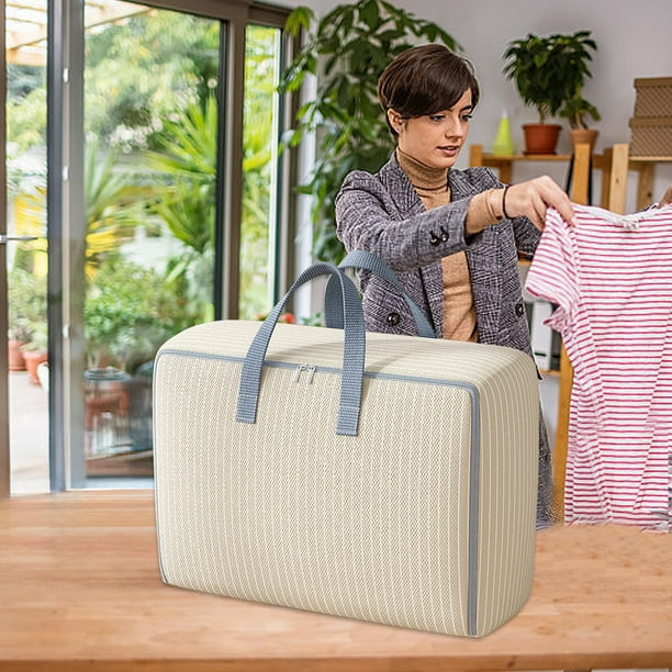 Xihbxyly Bolsa de Almacenamiento a Rayas, Organizador de Gran Capacidad, Práctico Cierre de Cremallera, Diseño Resistente, Versátil para Ropa, Mantas y Artículos Del Hogar, Fácil de Plegar, 73 X 54 X