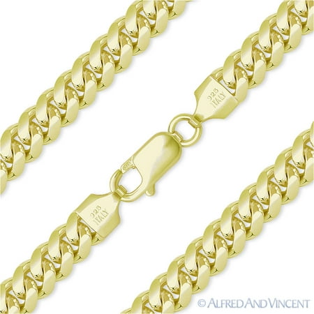 6.3mm Miami Cuban / Curb Link Italian Chain Bracelet in Solid .925 Sterling Silver w/ 14k Yellow Gold